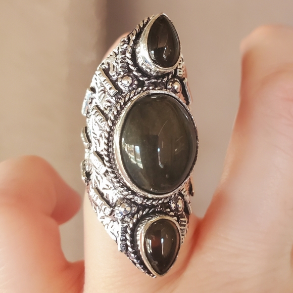 New Huge Obsidian 925 Silver Statement Ring. - Picture 13 of 16
